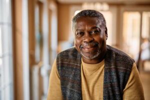 man smiles and learns about prognostication tools